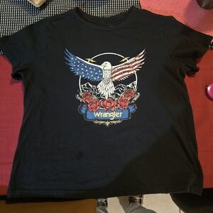 Wrangler Black T-Shirt with Eagle and Roses Design